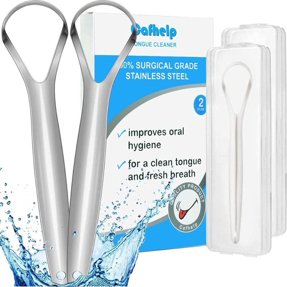 2-Pack Tongue Scraper, 100% 304 Surgical Stainless Steel Tongue Cleaner for Both